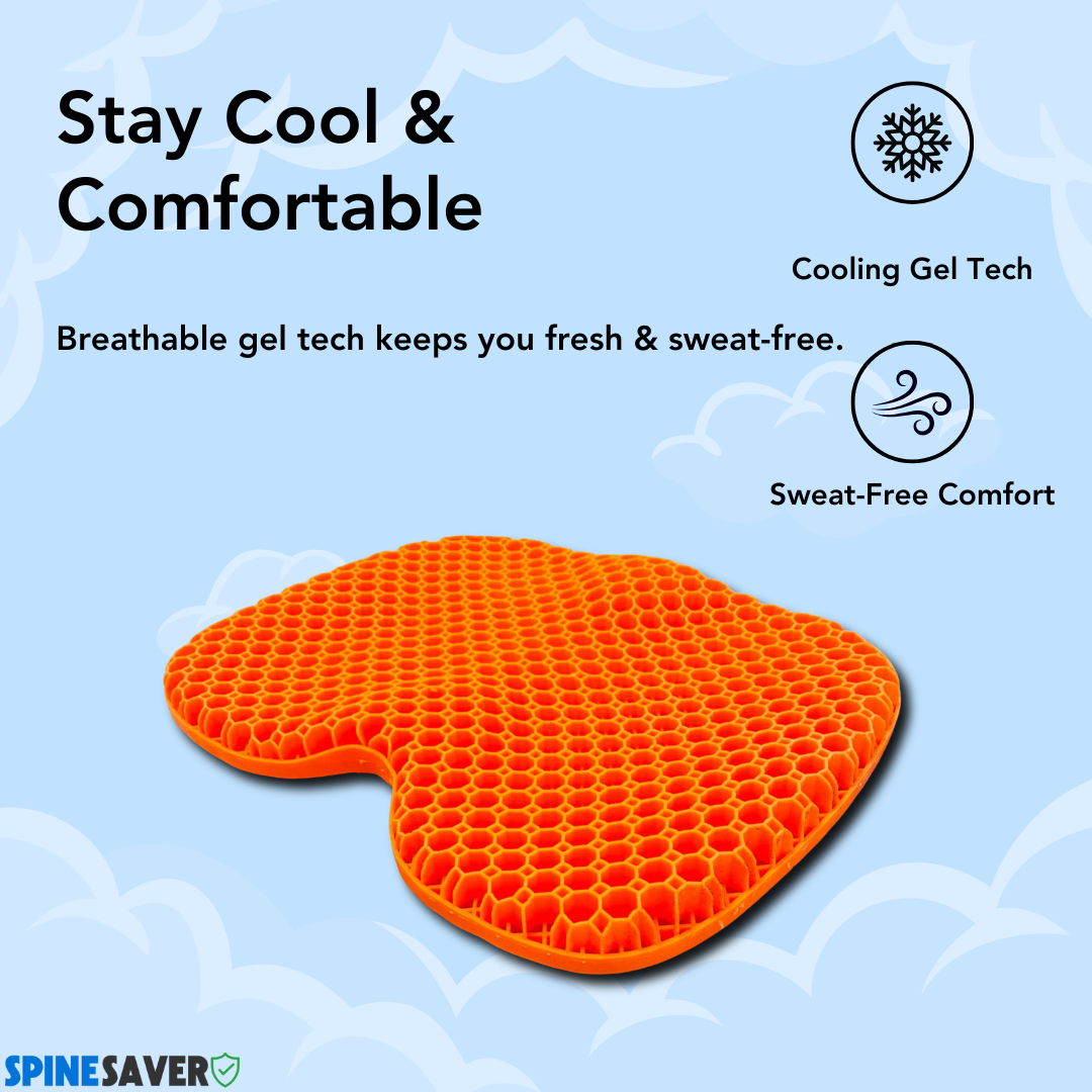 Orange SpineSaver Ergonomic Gel Seat Cushion – Instant Back Pain Relief 