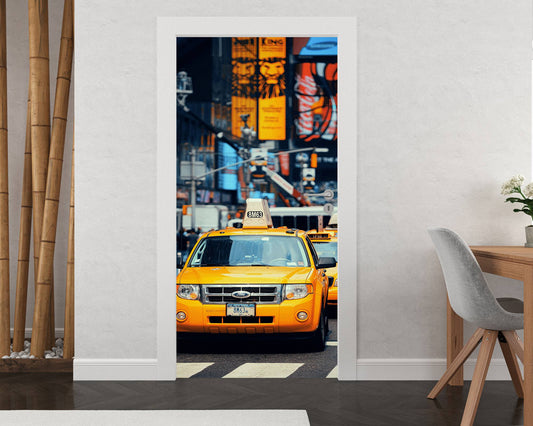 American Yellow Taxis Self - Adhesive Vinyl Door Wrap: Waterproof and Easy to Apply - Fox & Glove